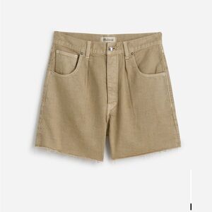 Madewell Pleated Low-Slung Denim Shorts in Khaki